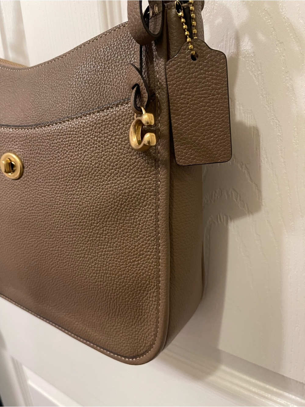 Coach Taupe Pebbled Leather Crossbody with Gold Hardware - Picture 10 of 14